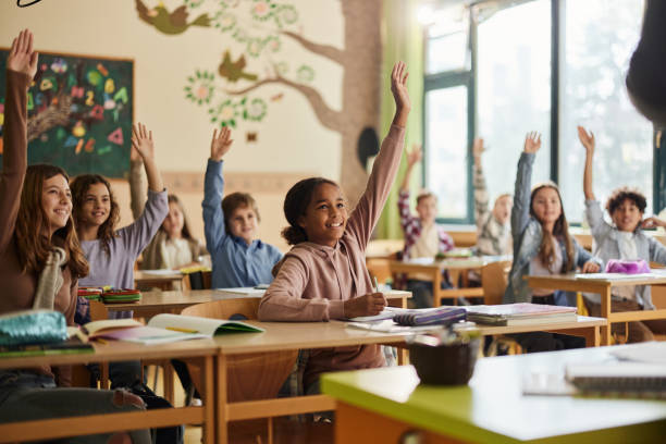 students raising their hands